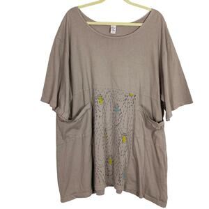 NWOT BLUE FISH Top Tunic Dress 3~L~XL Grey Graphic Art Organic-Cotton Hand-Pintd